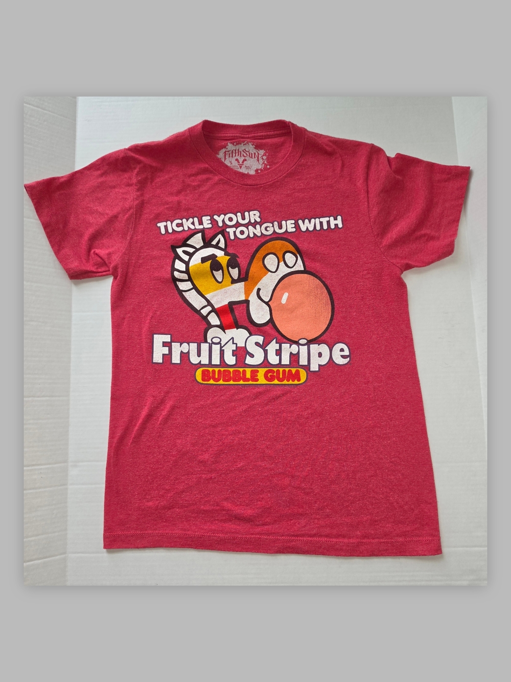Fifth Sun Men's Fruit Stripe Bubble Gum Graphic Tee - Heathered Red Sz S